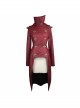 Shoulder Pointed Nails Front Double-Breasted Voluminous Skirt Hem Wine Red Gothic Hoodie Suede Coat