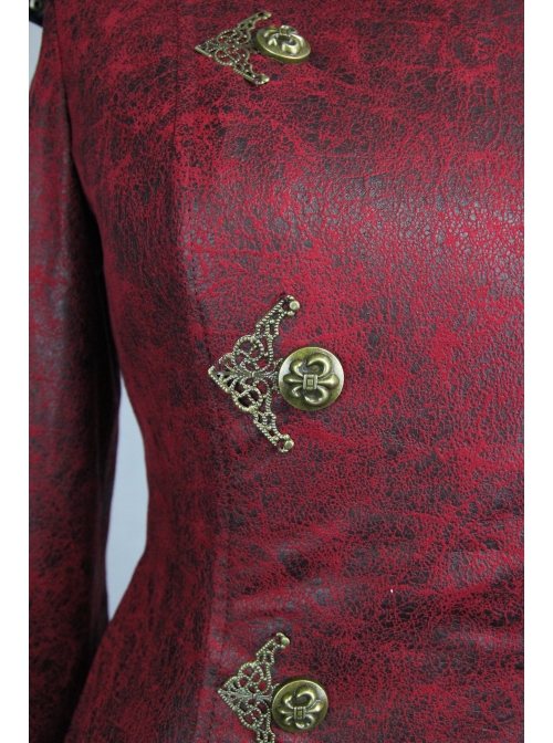 Shoulder Pointed Nails Front Double-Breasted Voluminous Skirt Hem Wine Red Gothic Hoodie Suede Coat