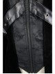 Fake Two-Piece Fur Collar Front Metal Buckle Leather Loop Back Slit Shawl Black Gothic Velvet Coat