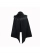 Fake Two-Piece Fur Collar Front Metal Buckle Leather Loop Back Slit Shawl Black Gothic Velvet Coat