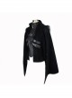 Fake Two-Piece Fur Collar Front Metal Buckle Leather Loop Back Slit Shawl Black Gothic Velvet Coat