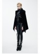 Fake Two-Piece Fur Collar Front Metal Buckle Leather Loop Back Slit Shawl Black Gothic Velvet Coat