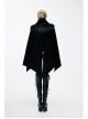 Fake Two-Piece Fur Collar Front Metal Buckle Leather Loop Back Slit Shawl Black Gothic Velvet Coat