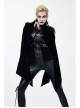 Fake Two-Piece Fur Collar Front Metal Buckle Leather Loop Back Slit Shawl Black Gothic Velvet Coat