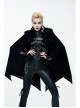 Fake Two-Piece Fur Collar Front Metal Buckle Leather Loop Back Slit Shawl Black Gothic Velvet Coat