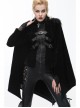 Fake Two-Piece Fur Collar Front Metal Buckle Leather Loop Back Slit Shawl Black Gothic Velvet Coat