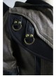Metal Buckle Leather Loop Decoration Double Sleeve Brown Punk Hoodie Leather Coat