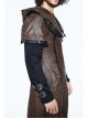 Metal Buckle Leather Loop Decoration Double Sleeve Brown Punk Hoodie Leather Coat