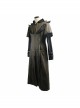 Metal Buckle Leather Loop Decoration Double Sleeve Brown Punk Hoodie Leather Coat