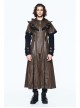 Metal Buckle Leather Loop Decoration Double Sleeve Brown Punk Hoodie Leather Coat