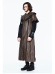 Metal Buckle Leather Loop Decoration Double Sleeve Brown Punk Hoodie Leather Coat