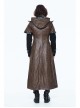 Metal Buckle Leather Loop Decoration Double Sleeve Brown Punk Hoodie Leather Coat