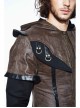 Metal Buckle Leather Loop Decoration Double Sleeve Brown Punk Hoodie Leather Coat
