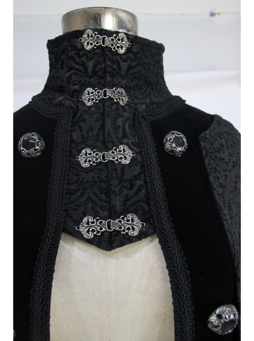 Stand-Up Collar Metal Buckle Retro Button Decoration Black Gothic Jacquard Long Cape