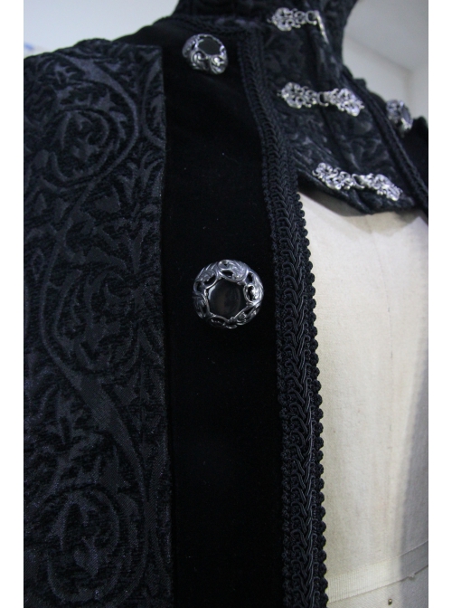 Stand-Up Collar Metal Buckle Retro Button Decoration Black Gothic Jacquard Long Cape