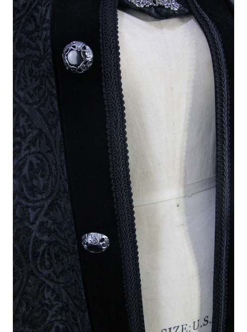 Stand-Up Collar Metal Buckle Retro Button Decoration Black Gothic Jacquard Long Cape