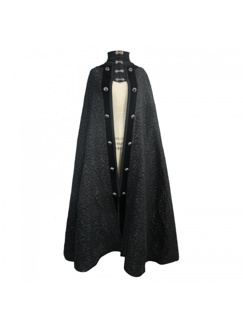 Stand-Up Collar Metal Buckle Retro Button Decoration Black Gothic Jacquard Long Cape