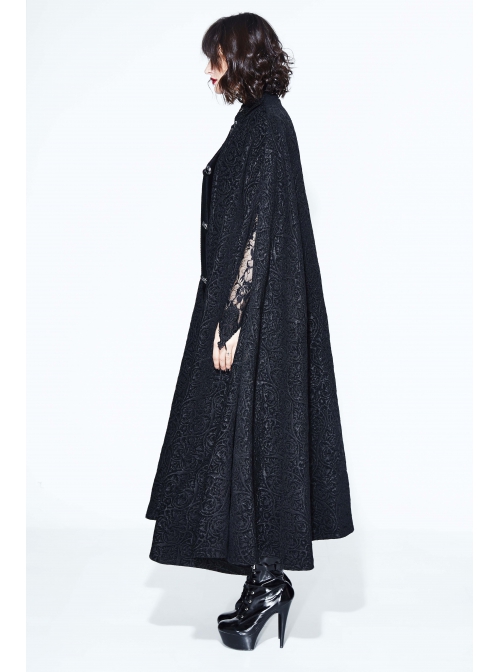 Stand-Up Collar Metal Buckle Retro Button Decoration Black Gothic Jacquard Long Cape
