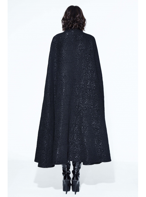 Stand-Up Collar Metal Buckle Retro Button Decoration Black Gothic Jacquard Long Cape