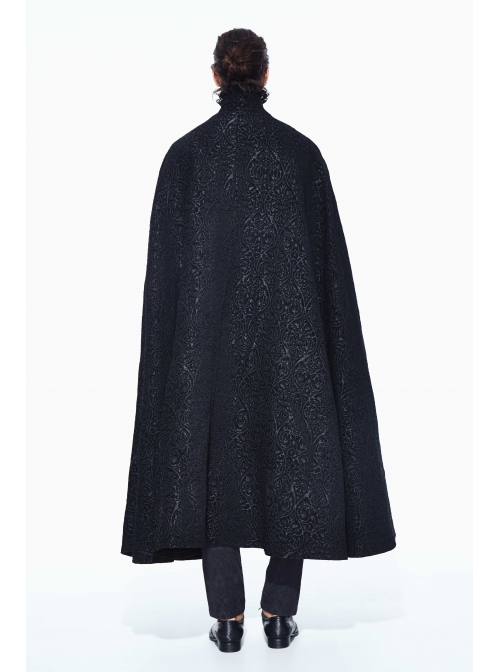 Stand-Up Collar Metal Buckle Retro Button Decoration Black Gothic Jacquard Long Cape