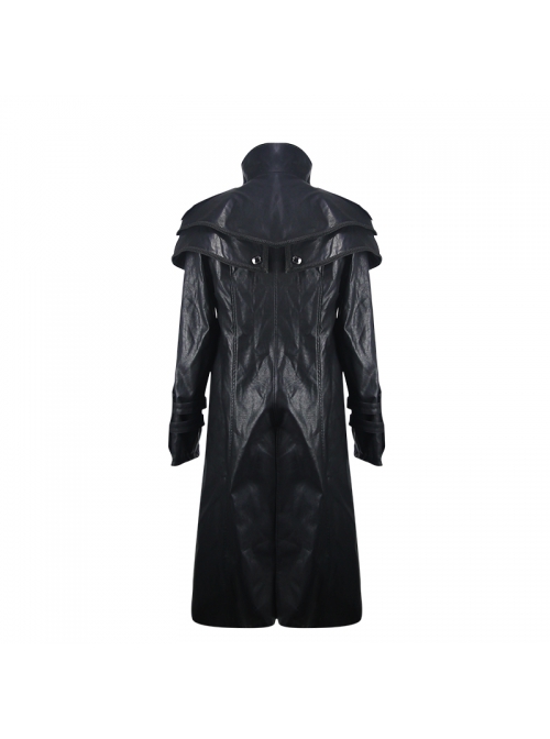Stand-Up Collar Metal Cross Zipper With Cape Black Gothic Coat