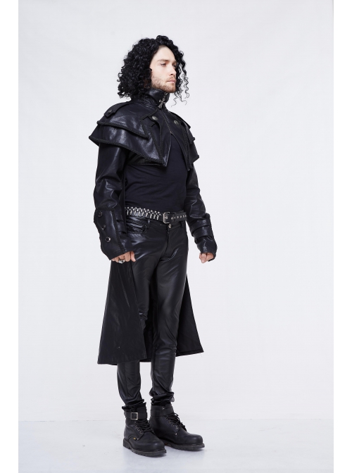 Stand-Up Collar Metal Cross Zipper With Cape Black Gothic Coat