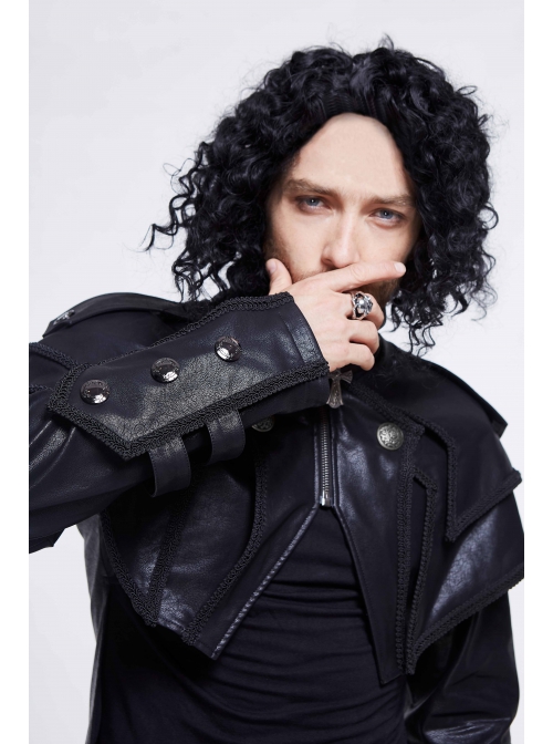 Stand-Up Collar Metal Cross Zipper With Cape Black Gothic Coat