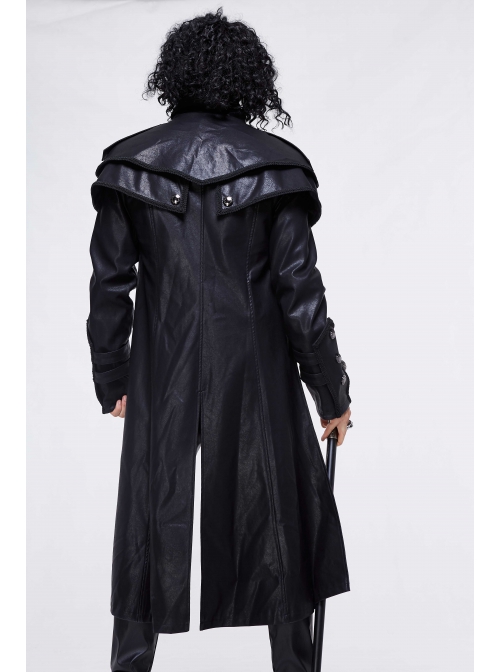Stand-Up Collar Metal Cross Zipper With Cape Black Gothic Coat