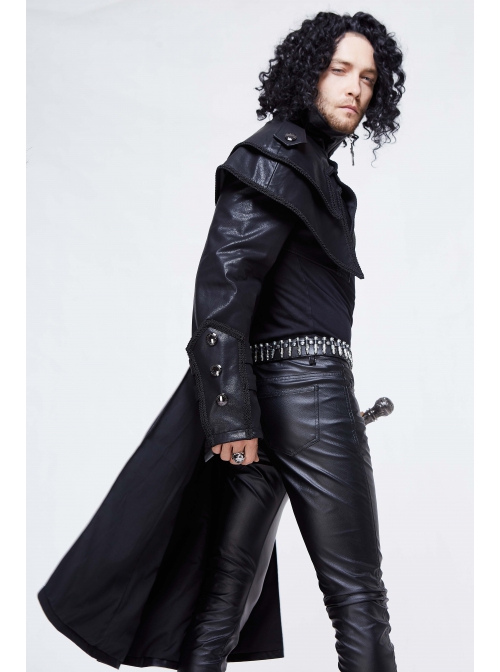 Stand-Up Collar Metal Cross Zipper With Cape Black Gothic Coat