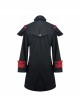 Stand-Up Collar Front Chest Metal Buckle Chain Ribbon Black Punk Coat