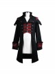Stand-Up Collar Front Chest Metal Buckle Chain Ribbon Black Punk Coat