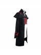 Stand-Up Collar Front Chest Metal Buckle Chain Ribbon Black Punk Coat