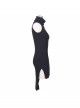 High Collar Sleeveless One-Side Waist Slit Black Punk Knit Tight Dress