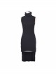 High Collar Sleeveless One-Side Waist Slit Black Punk Knit Tight Dress
