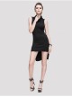High Collar Sleeveless One-Side Waist Slit Black Punk Knit Tight Dress