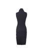High Collar Sleeveless One-Side Waist Slit Black Punk Knit Tight Dress