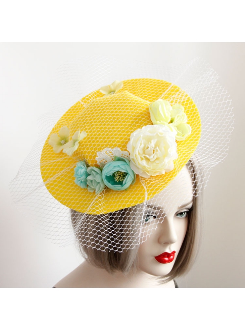 Fashion Leisure Multicolor Flowers White Net Yarn Seaside Tourism Vacation Yellow Sunhat
