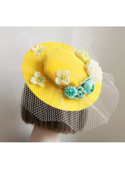 Fashion Leisure Multicolor Flowers White Net Yarn Seaside Tourism Vacation Yellow Sunhat