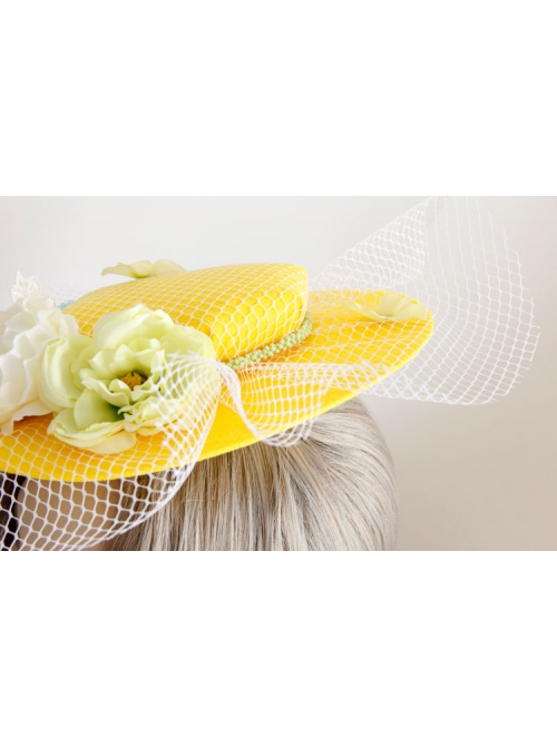 Fashion Leisure Multicolor Flowers White Net Yarn Seaside Tourism Vacation Yellow Sunhat