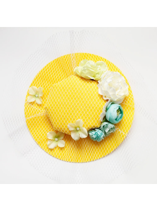 Fashion Leisure Multicolor Flowers White Net Yarn Seaside Tourism Vacation Yellow Sunhat