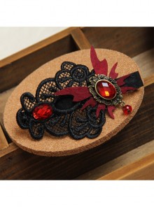 Gothic Retro Vampire Red Butterfly Black Lace Artificial Crystal Handmade Female Hairpin