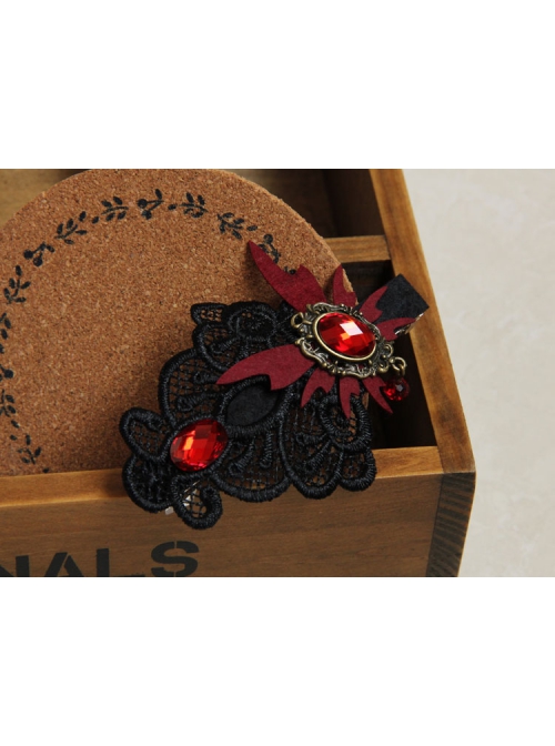 Gothic Retro Vampire Red Butterfly Black Lace Artificial Crystal Handmade Female Hairpin