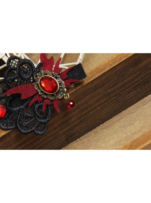 Gothic Retro Vampire Red Butterfly Black Lace Artificial Crystal Handmade Female Hairpin