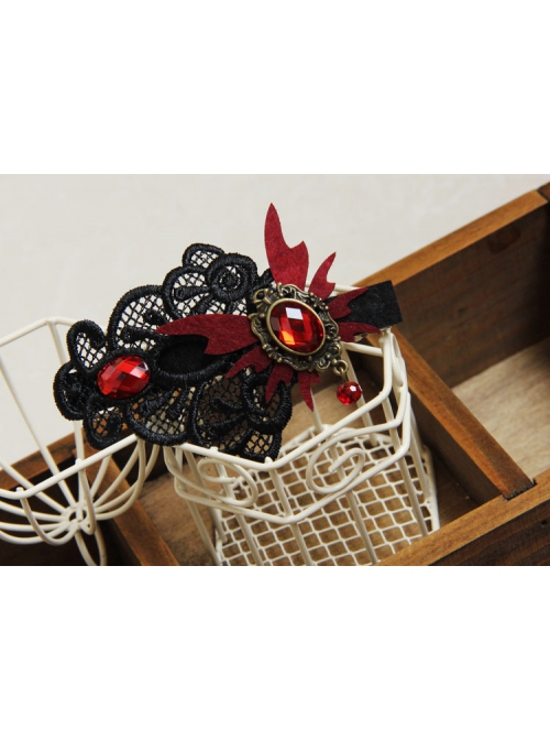 Gothic Retro Vampire Red Butterfly Black Lace Artificial Crystal Handmade Female Hairpin