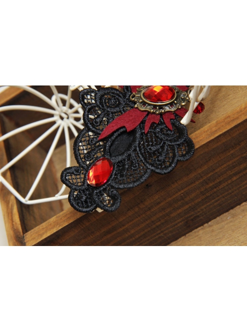 Gothic Retro Vampire Red Butterfly Black Lace Artificial Crystal Handmade Female Hairpin