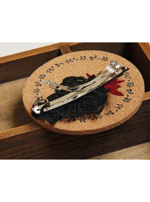 Gothic Retro Vampire Red Butterfly Black Lace Artificial Crystal Handmade Female Hairpin