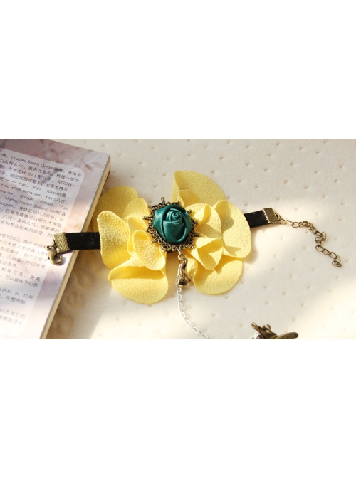 Creative Retro Travel Beach Yellow Flowers Dark Green Rose Female Bracelet With Ring One Chain