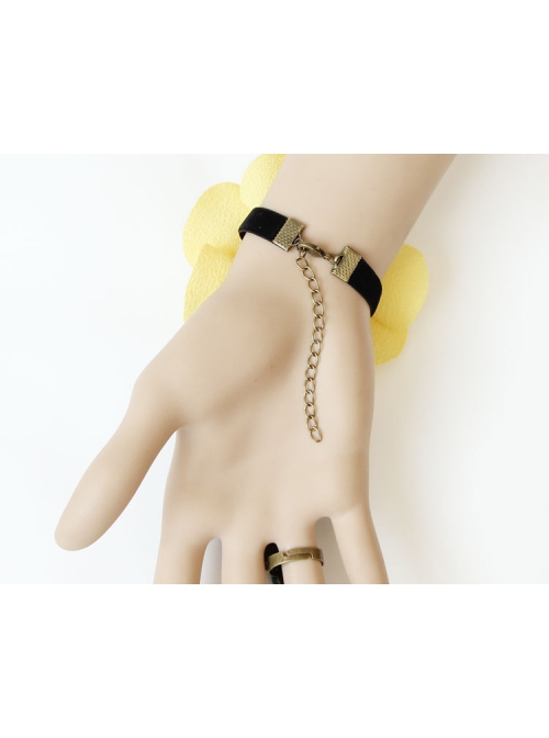 Creative Retro Travel Beach Yellow Flowers Dark Green Rose Female Bracelet With Ring One Chain