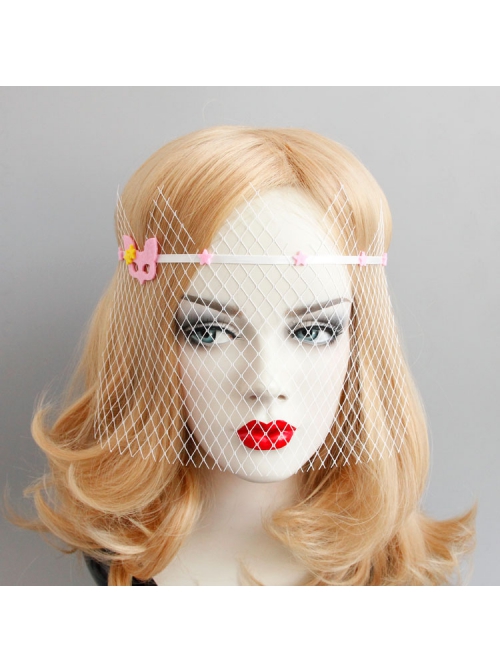 Fashion Simple Fox Pink Yellow Stars Halloween Christmas Show White Veil