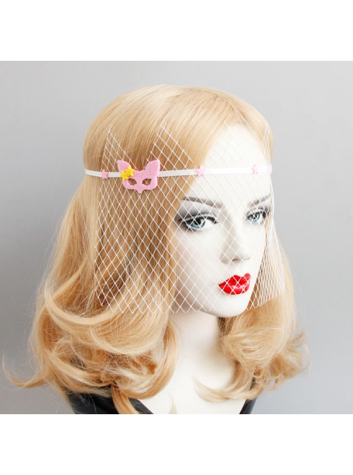 Fashion Simple Fox Pink Yellow Stars Halloween Christmas Show White Veil